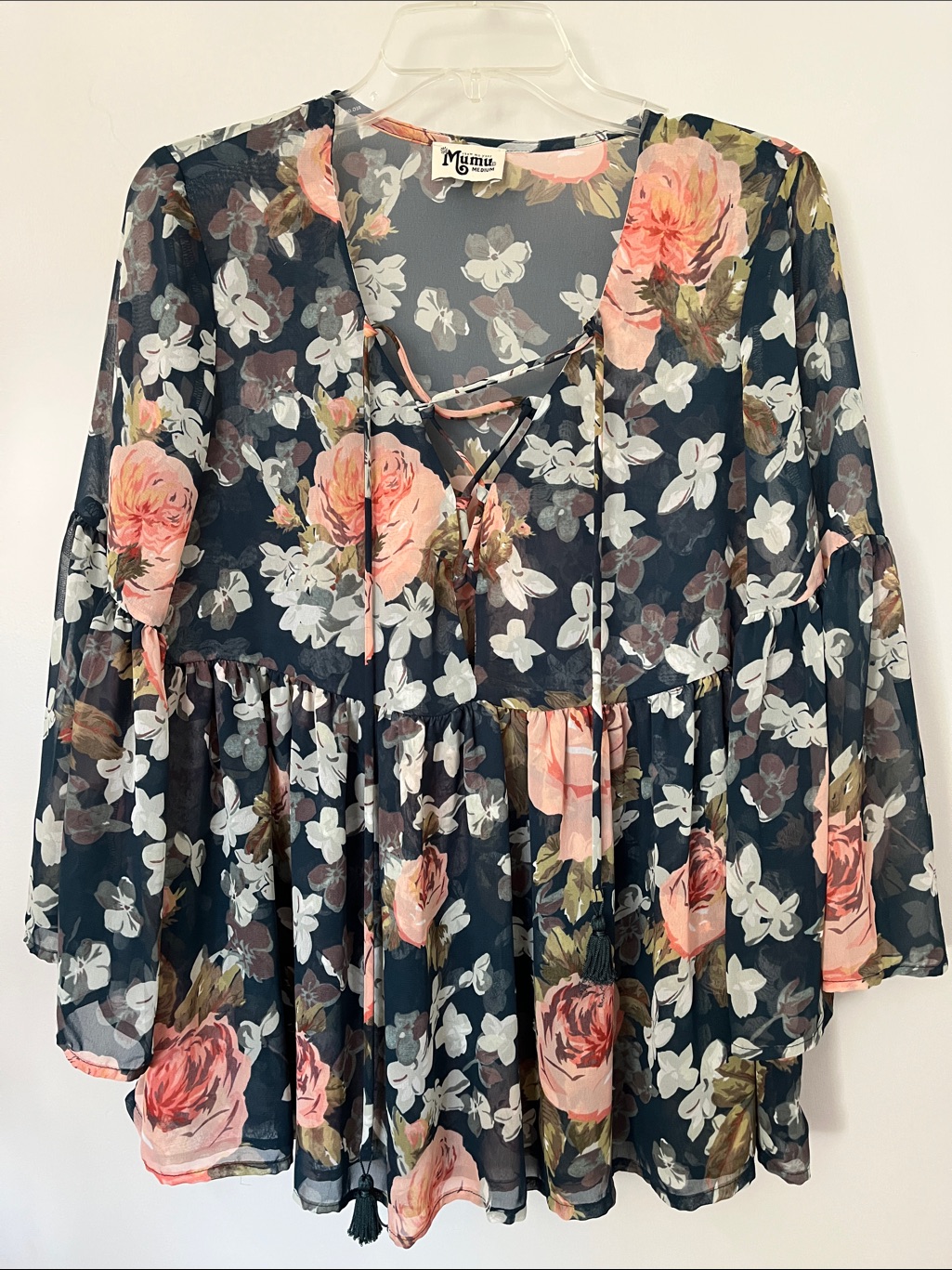 Show Me Your Mumu Navy Floral Tie-Front Poet Tie-Top Blouse